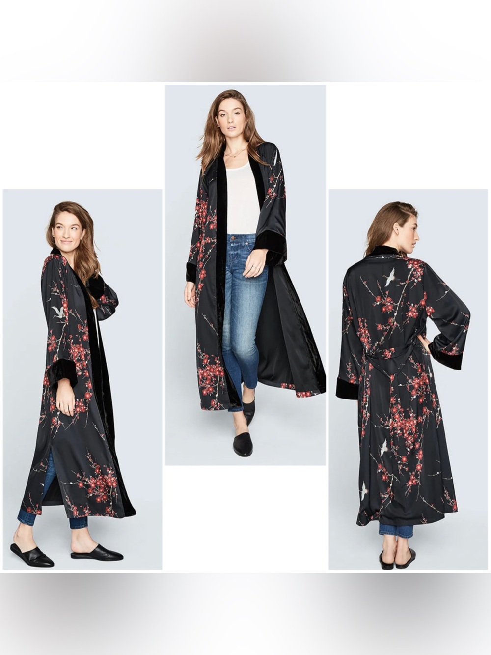 CHERRY BLOSSOM & CRANE LONG KIMONO WRAP